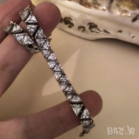 Масивна сребърна гривна с кубичен цирконий и позлата , снимка 2 - Гривни - 37300192