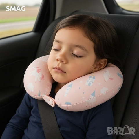 Детска възглавница за пътуване мемори пяна розов еднорог 22x22x8 см_1233380, снимка 2 - Други - 52303636