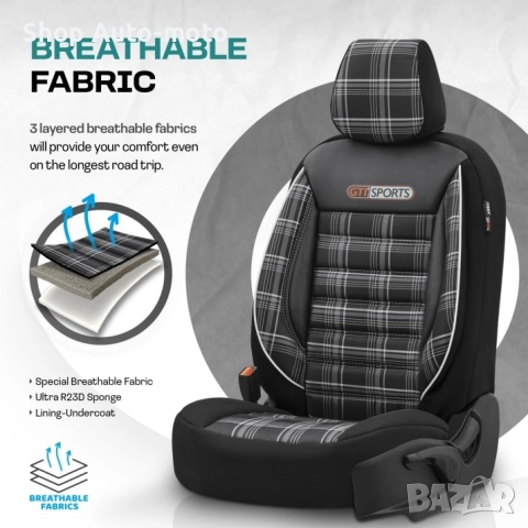 К-т Луксозна Тапицерия Automat-OTOM, Текстил с еко кожа, GTI SPORTS Design – Черна с бял шев, снимка 8 - Аксесоари и консумативи - 52791487