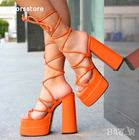 Сандали на ток - оранжева кожа - FM25