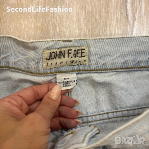 Винтидж мъжки дънки JOHN F GEE W32 L26, бяло-сини, ретро с цип, снимка 3 - Дънки - 53253225