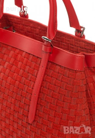 Червена велурена чанта с плетен дизайн, снимка 3 - Чанти - 32872632