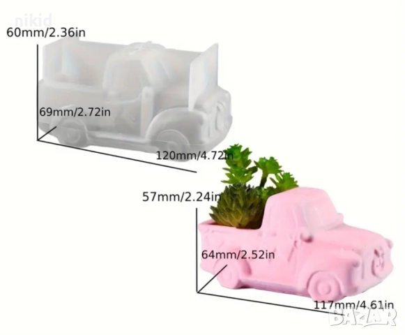 3D Огромен камион силиконов молд форма фондан шоколад гипс свещ кашпа саксия декор, снимка 4 - Форми - 52530379