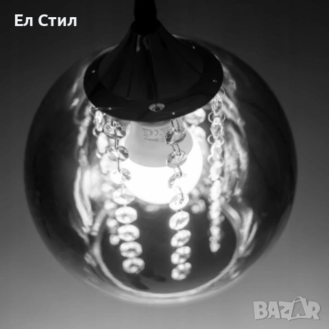 Луксозен плафон със стъклен абажур и кристали – стил, блясък и уют в един осветителен акцент, снимка 4 - Лампи за таван - 53588206