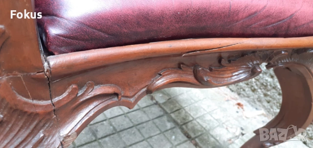 Уникален стол антика масив орех естествена кожа Луи 15, снимка 4 - Антикварни и старинни предмети - 53422280