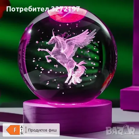 LED Светеща кристална топка/лампа,3D сензорна-Еднорог, снимка 6 - Настолни лампи - 49065225