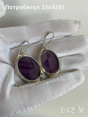 Сребърни обеци с Аметист, снимка 6 - Обеци - 52753375