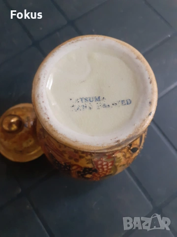 Красива стара ваза буркан с капак порцелан Сатцума Satsuma, снимка 6 - Антикварни и старинни предмети - 53313009