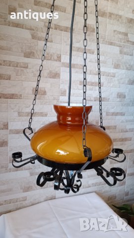 Стар полилей от ковано желязо и стъклен плафон, снимка 6 - Антикварни и старинни предмети - 40173165