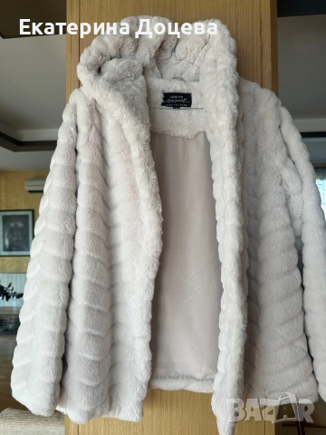 Топло пухкаво палто в екрю, снимка 5 - Палта, манта - 51715992