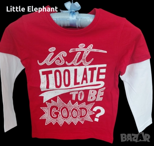 Блузка с дълъг ръкав за момченце на 6-7 год момченце"Is it too late to be good",Англия/нова