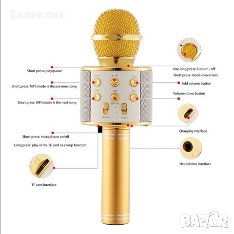 Безжичен Bluetooth караоке микрофон. Богата гама от възможности, снимка 4 - Микрофони - 43817820