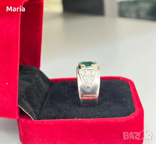 Дамски пръстен бяло злато и естествен изумруд, снимка 15 - Пръстени - 50346861