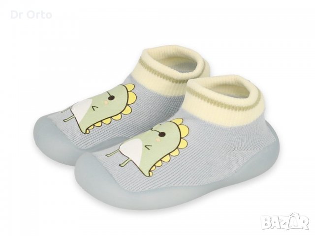 Полски бебешки обувки чорапки, Сиви с динозавър, снимка 3 - Бебешки обувки - 38765894