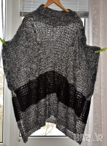 🧣 Зимно дамско пончо без ръкав в черно, тъмносиво и бяло