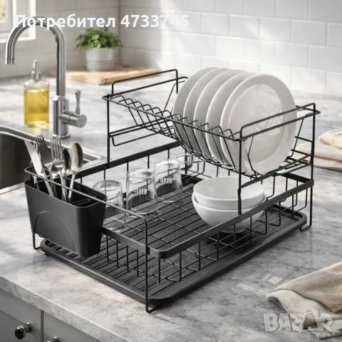 Сушилник за съдове Rosberg R53000P, 2 нива, поставка за прибори и чинии, снимка 2 - Други - 53438854