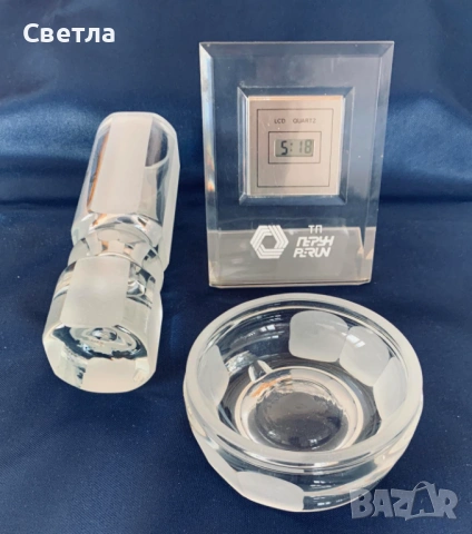 Уникални-Часоовник;пепелник;чаши;ваза;преспапие-зелен мрамор;К-т пепелник,запалка,поставк Au покрити