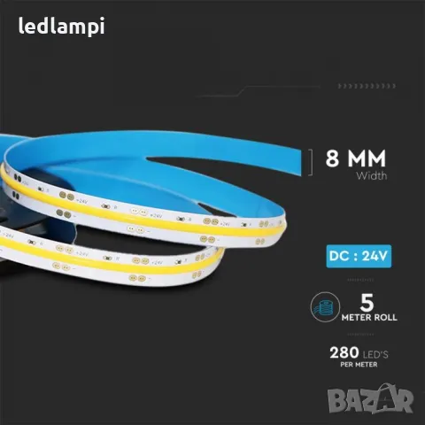 LED лента COB 24V 280LED Студено Бяла Светлина, снимка 3 - Лед осветление - 49221244