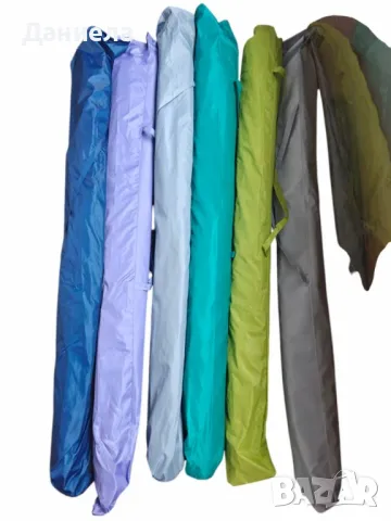 Кръгъл плажен чадър 2.40 м с чупещо се рамо, UV защита и прозорче за вятър, снимка 5 - Други - 50124677