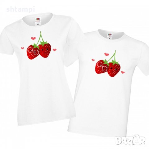 Влюбени ягоди Комплект тениски за влюбени, снимка 2 - Тениски - 33012204