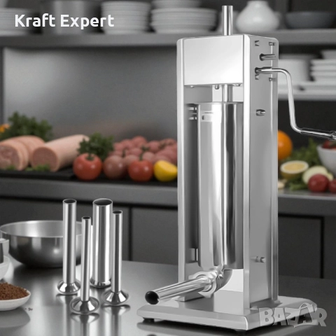 Професионална Вертикална пълначка за наденици и колбаси 5 L – неръждаема стомана, двускоростна, снимка 2 - Други инструменти - 52303805