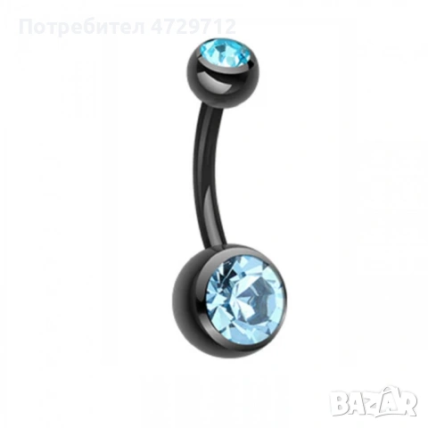 Черен пиърсинг за пъпа с цирконий, снимка 6 - Друго оборудване - 53424837