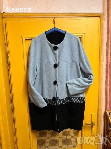 Ръчно шит дамски шлифер / палто в сиво и черно