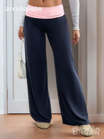 Дамски ежедневни широки панталони с ниска талия и контрастни цветни шевове, снимка 2 - Спортни екипи - 48507703