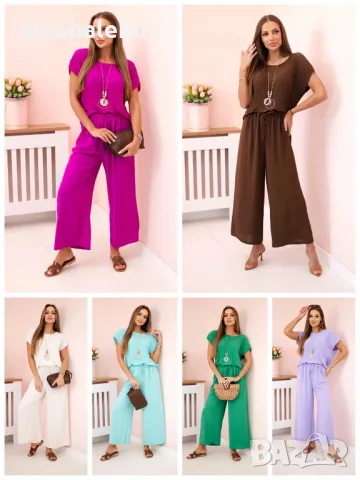 Дамски вискозен комплект от две части, плисирана блуза + панталон, 13цвята 