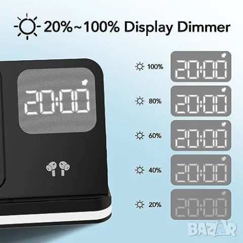 Ново Мултифункционално 4 в 1 Зарядно за Apple Устройства с Нощен Часовник, снимка 7 - Аксесоари за Apple - 49945096