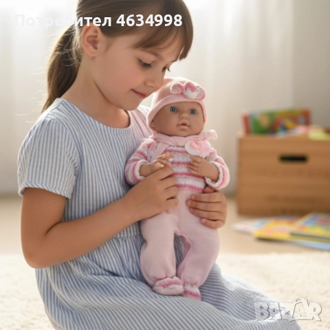 Кукла бебе с пълен комплект – Шише, пижама, легълце и аксесоари - 42 см - НА БЪЛГАРСКИ, снимка 2 - Кукли - 52579386