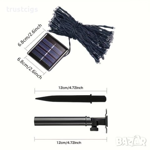 Соларни лед коледни лампички – Бяла светлина 12м, снимка 4 - Соларни лампи - 43107777