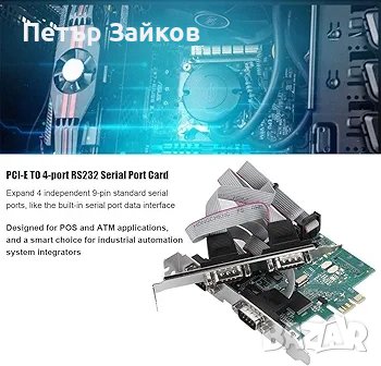 конверторна карта PCI-E 4-портова RS232 карта със сериен порт, снимка 1 - Видеокарти - 43591206