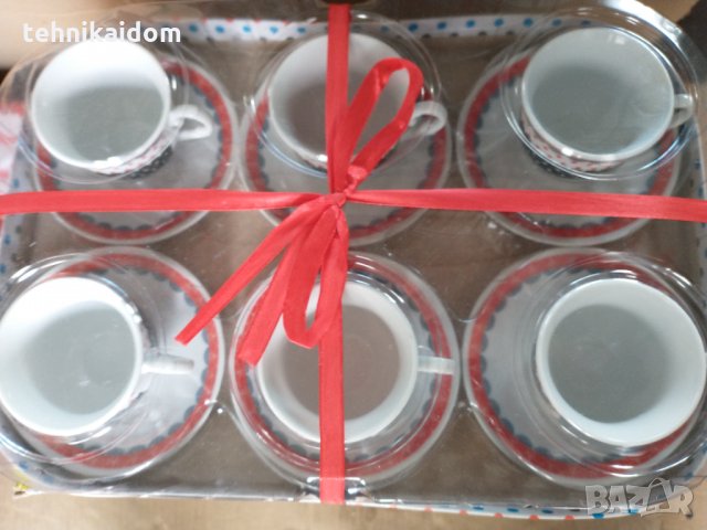 Сервиз чаши за кафе 6 броя с чинийки за подарък с панделка, снимка 4 - Сервизи - 32867132