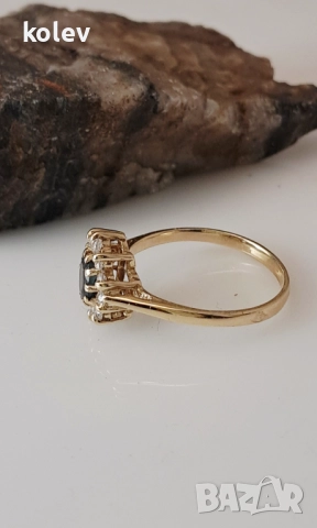 Зратен пръстен корона с турмалин и циркони 2.20 грама/14К размер№52, снимка 3 - Пръстени - 52289917