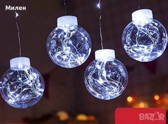 Празнични LED светлини топка с 10 топки в бяла студена и бяла топла светлина SD8, снимка 4 - Лед осветление - 52337642