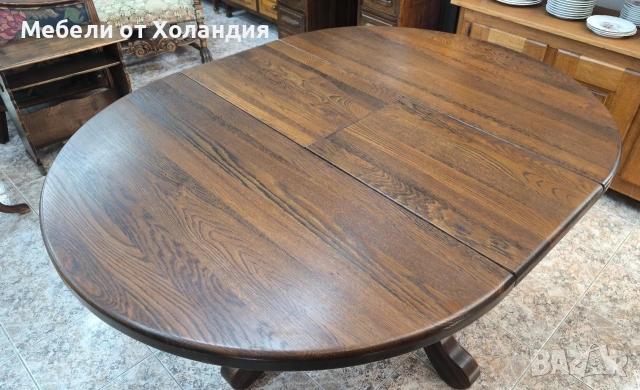 кръгла разтегателна маса от дъб, снимка 4 - Маси - 53537300
