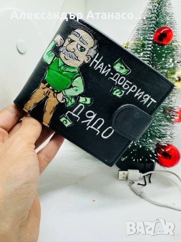 Ръчно рисуване по ваш избор на дамско и мъжко портмоне от естествена кожа , снимка 6 - Портфейли, портмонета - 50730203