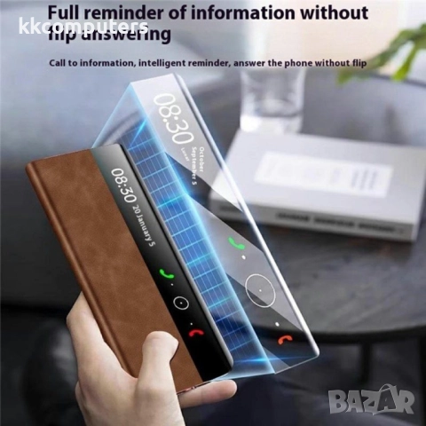 Huawei Mate X6 Кожен Калъф с Интелигентен Прозорец и Скрийн Протектор – Черен, Кафяв, Сив, снимка 12 - Калъфи, кейсове - 51955227