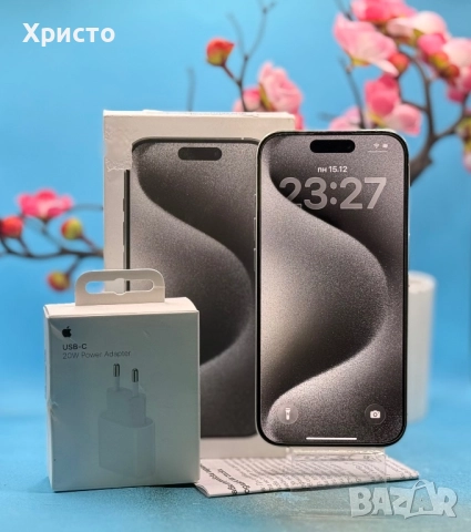 ГАРАНЦИОНЕН!!! Apple iPhone 15 Pro, 128GB, 5G, White Titanium + подарък оригинален адаптер Apple  