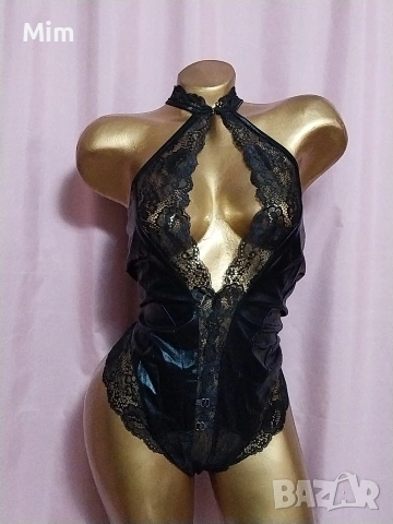  Резервирани 2XL Черно боди от еко кожа и дантела 