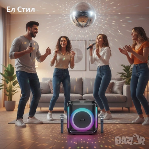 Караоке тонколона с Bluetooth, дистанционно управление и 2 безжични микрофона, снимка 3 - Тонколони - 53572764