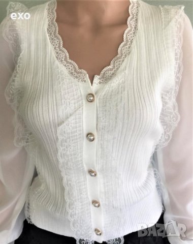 Бяла блузка, Фина бяла жилетка, Бял топ, снимка 4 - Блузи с дълъг ръкав и пуловери - 42998705