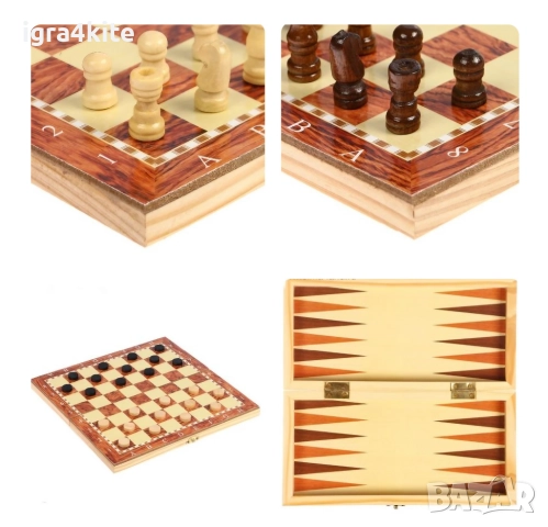 Дървен шах 3-в-1 с три класически игри: Шах Табла и Дама в 2 размера, снимка 4 - Образователни игри - 51546041
