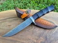 Японски ловен нож DAMASKUS AB,дамаска стомана VG10,кожена кания,LN418, снимка 1