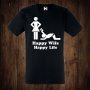 Мъжка тениска с щампа за ергенско парти HAPPY WIFE HAPPY LIfe, снимка 1 - Тениски - 26597146