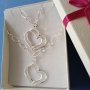 Масивен, дамски сребърен комплект с двойни сърца. Поставен в подаръчна кутия., снимка 1 - Бижутерийни комплекти - 43450873