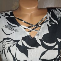Лятна рокля в черно-бял флорален принт от шифон с подплата XL, снимка 2 - Рокли - 40773496