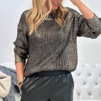 Дамски пуловер със златист металик ефект 💫💫💫   , снимка 1 - Блузи с дълъг ръкав и пуловери - 43981906
