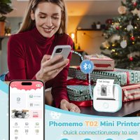 Мини принтер Phomemo T02, Bluetooth термичен принтер без мастило, снимка 2 - Принтери, копири, скенери - 44116293